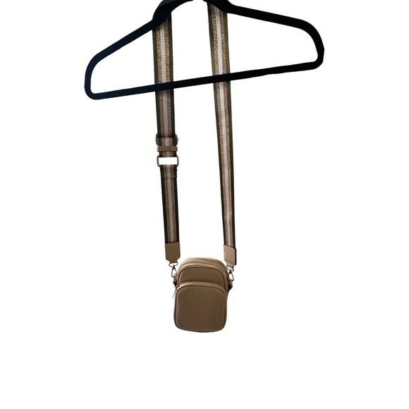 Mali+Lil crossbody phone bag small tan pebbled leather glitter strap - Picture 2 of 13